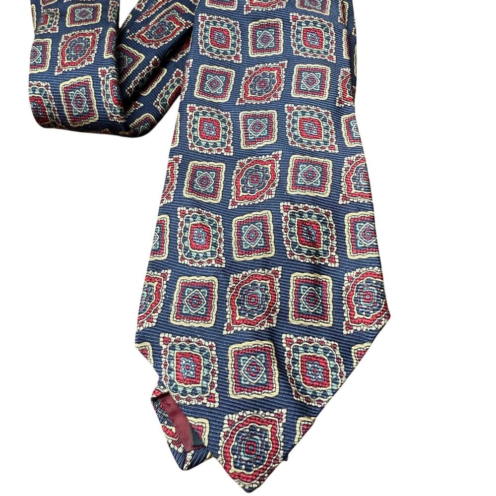 Polo Ralph Lauren Silk Tie Vintage Geometric Navy Maroon Tan USA Hand Made
